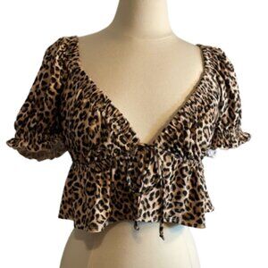 Urban Outfitters Animal Print Peasant Crop Top Size Large